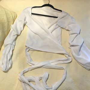 White long sleeve wrap top
